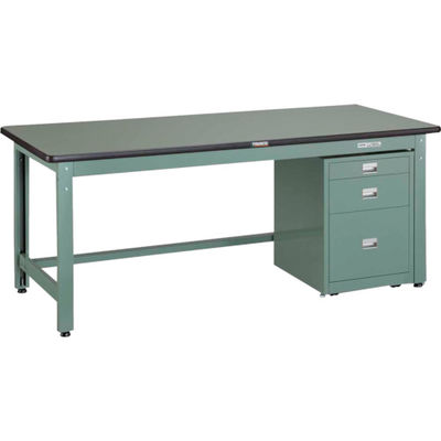TRUSCO 中荷重作業台(800kg)GW型 1500X750XH740 3段キャビネット付 グリーン色 GWR-1575UDC111（直送品）