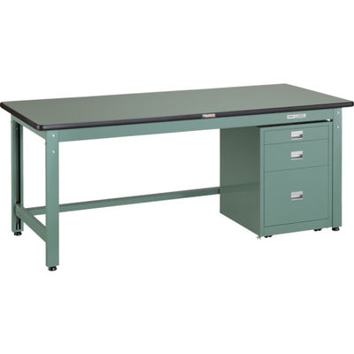 TRUSCO 中荷重作業台(800kg)GW型 1800X750XH740 3段キャビネット付 グリーン色 GWR-1875UDC111（直送品）