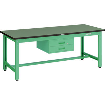TRUSCO 中荷重作業台(800kg)GW型 1800X900XH740 2段引出付 ヤンググリーン色 GWR-1890F2 YG 1台（直送品）