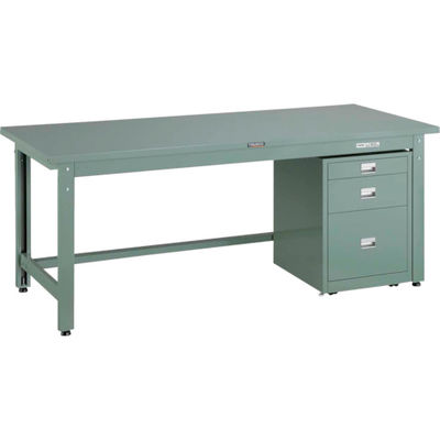 TRUSCO 中荷重作業台(800kg)GW型 1500X750XH740 3段キャビネット付 グリーン色 GWS-1575UDC111（直送品）