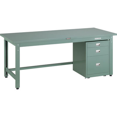 TRUSCO 中荷重作業台(800kg)GW型 1800X750XH740 3段キャビネット付 グリーン色 GWS-1875UDC111（直送品）