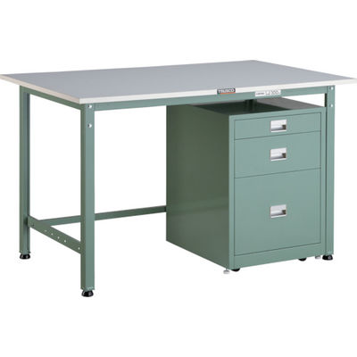 TRUSCO 軽荷重作業台(300kg)AE型 1200X750XH740 3段キャビネット付 グリーン色 RAE-1200UDC111（直送品）