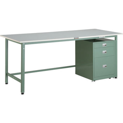 TRUSCO 軽荷重作業台(300kg)AE型 1800X900XH740 3段キャビネット付 グリーン色 RAE-1809UDC111（直送品）