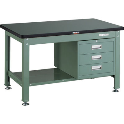 TRUSCO 中荷重作業台(2000kg)DW型 1200X750XH740 3段引出付 グリーン色 RDW-1200D3 1台（直送品）