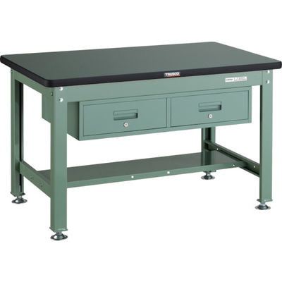 TRUSCO 中荷重作業台(2000kg)DW型 1200X750XH740 2列引出付 グリーン色 RDW-1200FL2 1台（直送品）