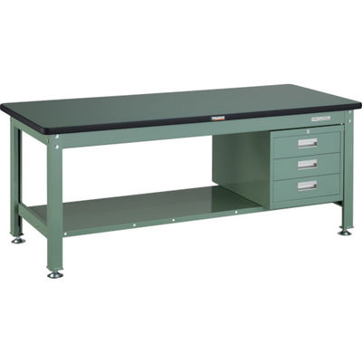 TRUSCO 中荷重作業台(2000kg)DW型 1800X750XH740 3段引出付 グリーン色 RDW-1800D3 1台（直送品）