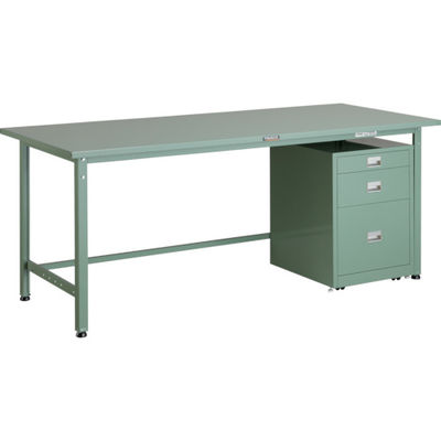 TRUSCO 軽荷重作業台(300kg)AE型 1800X750XH740 3段キャビネット付 グリーン色 SAE-1800UDC111（直送品）