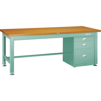 TRUSCO 中荷重作業台(2000kg)DW型 1800X900XH740 3段キャビネット付 グリーン色 SDW-1809UDC111（直送品）