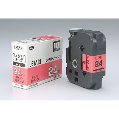 マックス 文字テープ 赤に黒文字 24mm LM-L524BR（直送品）