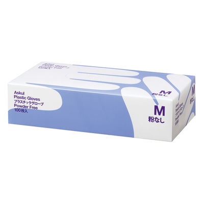 アスクル　プラスチックグローブ　粉なし（パウダーフリー）　Mサイズ　1ケース（2000枚：100枚入×20箱） オリジナル