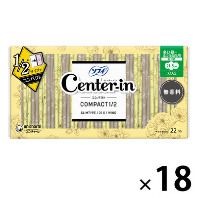 【生理用品】 ナプキン 昼用 羽つき 21.5cm センターインコンパクト1/2 無香料 1セット（22枚×18） ユニ・チャーム