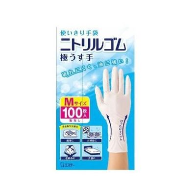 エステー 使いきり手袋 ニトリルゴム 極うす手 Mサイズ ホワイト 100枚入 65-9144-45 1個(100枚)（直送品）
