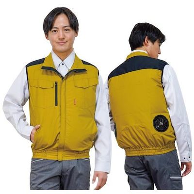 岡潮 空調ベスト(ウェアのみ)日本製生地使用 20224 ゴールド×ブラック3L 20224N-3L 1着 535-8987（直送品）