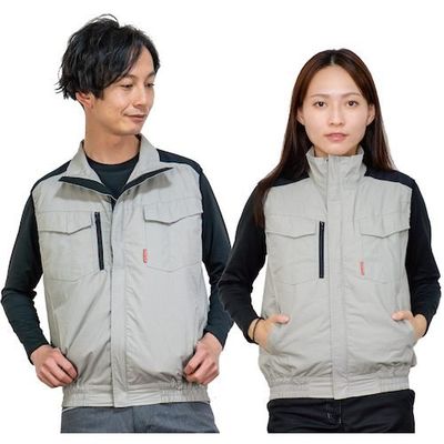 岡潮 空調ベスト(ウェアのみ)日本製生地使用 20225 ライトグレー×ブラックM 20225N-M 1着 536-0583（直送品）