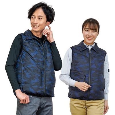 岡潮 空調ベスト(ウェアのみ)日本製生地使用 20237 カモブルーM 20237-M 1着 535-8920（直送品）