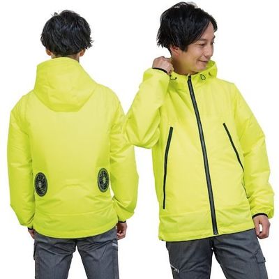 岡潮 空調付2Wayパーカー(ウェアのみ) 30102 蛍光イエロー L 30102-L 1着 536-0516（直送品）
