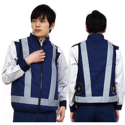 岡潮 空調付き安全ベスト(ウェアのみ)ポリエステル100% 20371 ネイビーL 20371-L 1着 536-0494（直送品）