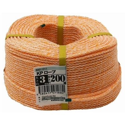 紺屋商事 作業用ロープKP クレポリ オレンジ色 直径約3mm×長さ約200m 20020 1巻 65-9613-20（直送品）