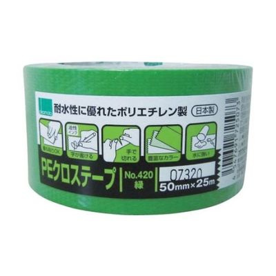 オカモト NO420 PEクロステープ包装用 緑 50ミリ 420G 1巻 61-2757-32（直送品）