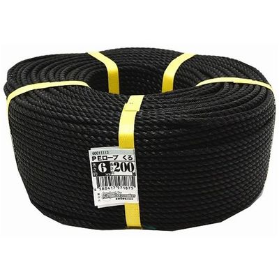紺屋商事 PEロープ 6mm×200m 黒 00020013 1巻 65-9613-23（直送品）