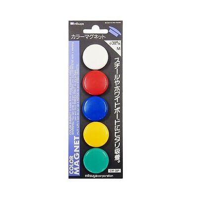 ミツヤ カラーマグネット30mm 混色アソート 5個×10箱入 CMKA-30P 1ケース(50個) 68-0722-64（直送品）