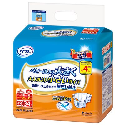 株式会社リブドゥコーポレーション リフレ 簡単テープ止めタイプ横モレ防止SS  1箱(102枚:34枚入×3パック)