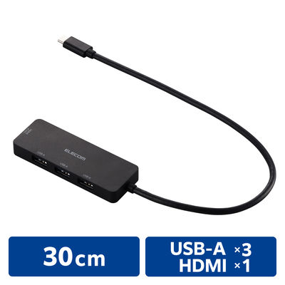 USBハブ A×3ポート HDMI×1 タイプCコネクタ USB3.1(Gen1) U3H-MH3006BBK エレコム 1個（直送品）