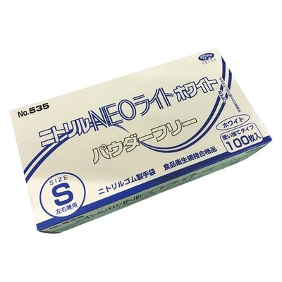 エブノ ニトリルNEOライト(ホワイト)PF 24257201 S 535(100マイイリ) 1梱(100枚入x30箱)（直送品）