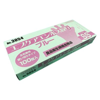 エブノ エブケアエンボス絞り(箱入)ブルー 24952900 SS 3054(100マイイリ) 1梱(100枚入x60箱)（直送品）