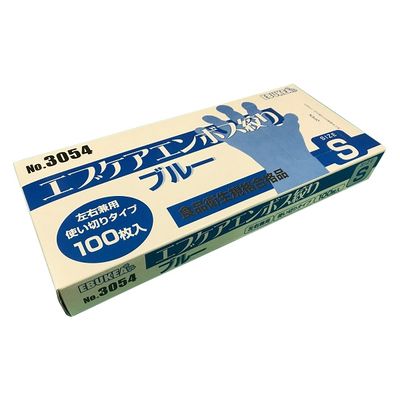 エブノ エブケアエンボス絞り(箱入)ブルー 24952900 S 3054(100マイイリ) 1梱(100枚入x60箱)（直送品）