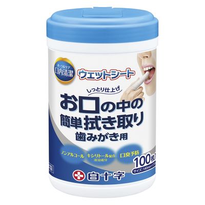 【口腔ケアウェットシート】 口内清潔ウェットシート ボトルタイプ (100マイイリ) 1個(100枚入) 白十字（直送品）