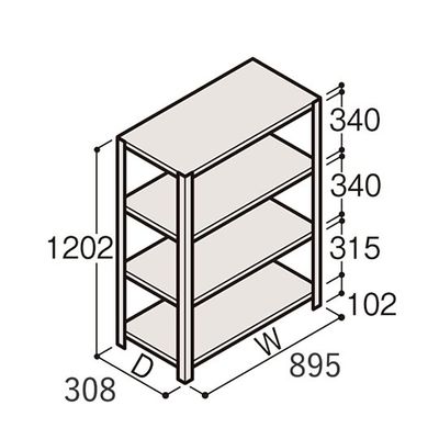 アズワン 軽量棚 ERR開放型 H1200×W900×D300 有効棚 3段 67-5241-11 1個（直送品）