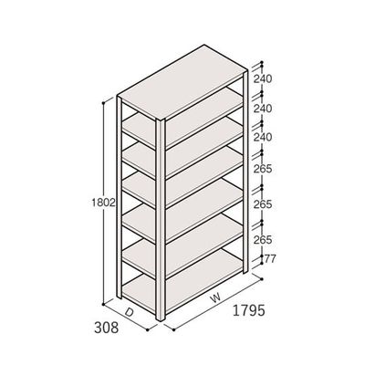 アズワン 軽量棚 ERR開放型 H1800×W1800×D300 有効棚 6段 67-5242-17 1個（直送品）