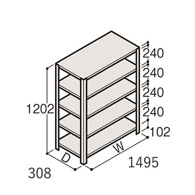 アズワン 軽量棚 ERR開放型 H1200×W1500×D300 有効棚 4段 67-5241-29 1個（直送品）
