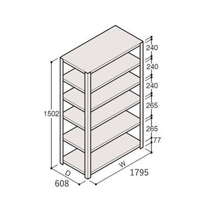 アズワン 軽量棚 ERR開放型 H1500×W1800×D600 有効棚 5段 67-5241-70 1個（直送品）