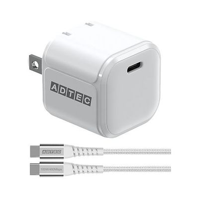 アドテック PD対応AC充電器/45W/ホワイト&TypeーCセット APD-V045C-WC-WH 1個 67-7463-75（直送品）