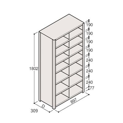 アズワン 軽量棚 ERR仕切型 H1800×W900 ×D300 有効棚 7段 2分割 67-5245-55 1個（直送品）