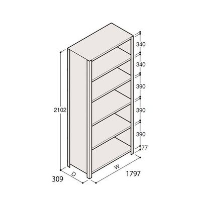 アズワン 軽量棚 ERR密閉型 H2100×W1800×D300 有効棚 5段 67-5247-16 1個（直送品）