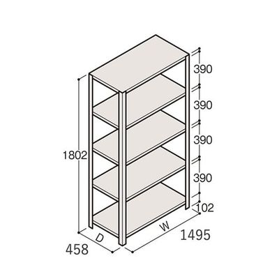 アズワン 軽量棚 ERR開放型 H1800×W1500×D450 有効棚 4段 67-5241-90 1個（直送品）