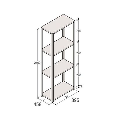 アズワン 軽量棚 ERR開放型 H2400×W900×D450 有効棚 3段 67-5242-69 1個（直送品）
