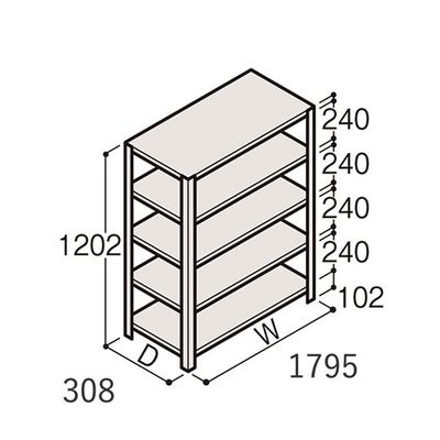 アズワン 軽量棚 ERR開放型 H1200×W1800×D300 有効棚 4段 67-5241-32 1個（直送品）