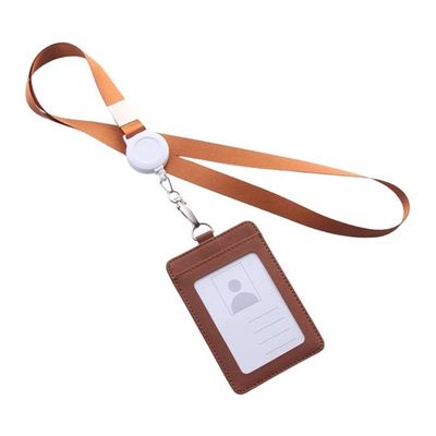 Trimate リール式平紐ネックストラップ 名刺・IDカードホルダー付き 縦型 ブラウン TR-STP024-BR 1個（直送品）