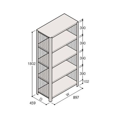 アズワン 軽量棚 ERR金網型 H1800×W900×D450 有効棚 4段 67-5243-90 1個（直送品）