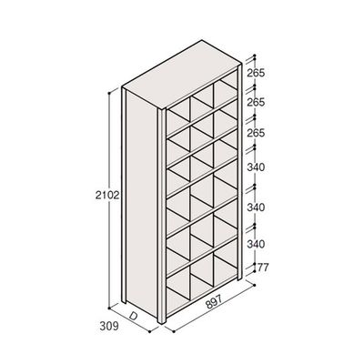 アズワン 軽量棚 ERR仕切型 H2100×W900 ×D300 有効棚 6段 3分割 67-5245-66 1個（直送品）
