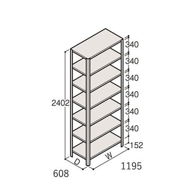 アズワン 軽量棚 ERR開放型 H2400×W1200×D600 有効棚 6段 67-5243-10 1個（直送品）