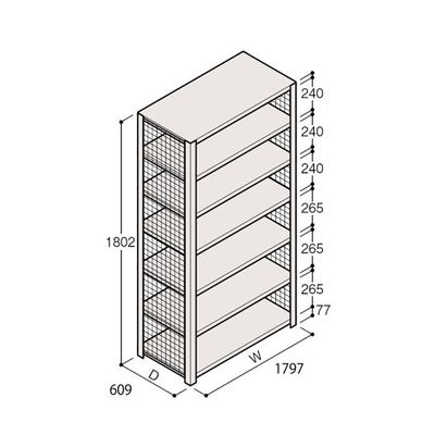 アズワン 軽量棚 ERR金網型 H1800×W1800×D600 有効棚 6段 67-5244-25 1個（直送品）