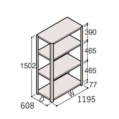 アズワン 軽量棚 ERR開放型 H1500×W1200×D600 有効棚 3段 67-5241-40 1個（直送品）