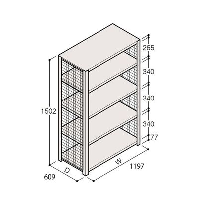 アズワン 軽量棚 ERR金網型 H1500×W1200×D600 有効棚 4段 67-5243-58 1個（直送品）
