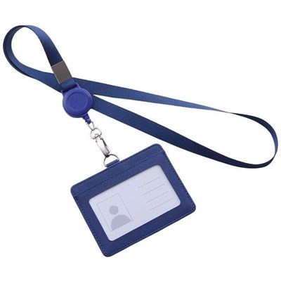 Trimate リール式平紐ネックストラップ 名刺・IDカードホルダー付き 横型 ブルー TR-STP023-BL 1個（直送品）