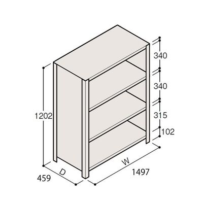 アズワン 軽量棚 ERR密閉型 H1200×W1500×D450 有効棚 3段 67-5245-80 1個（直送品）